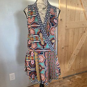 Olivaceous Bohemian Mini Dress Tunic Multicolor Sleeveless Surplice Medium